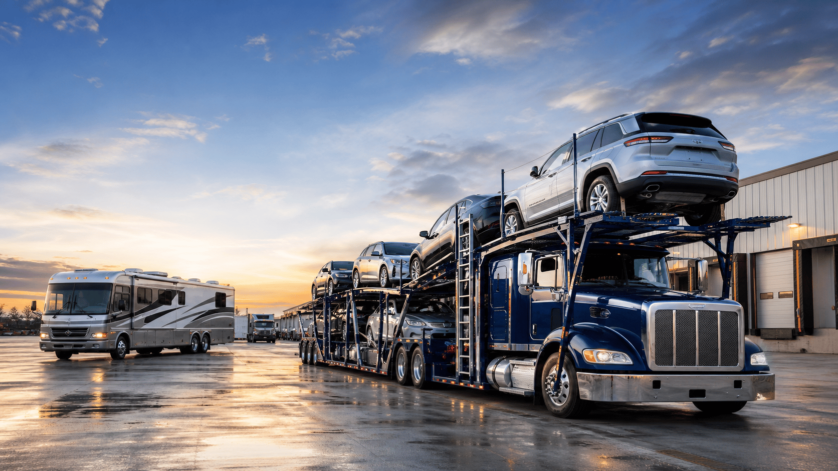 Auto transport carrier in a logistics yard